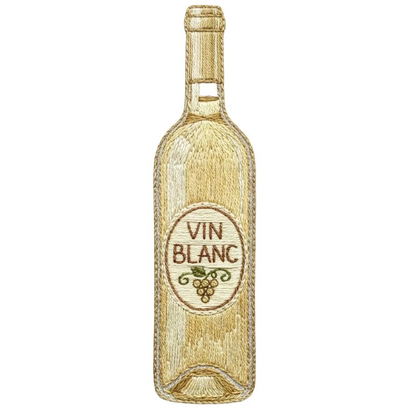 White wine bottle in embroidered look (printed)