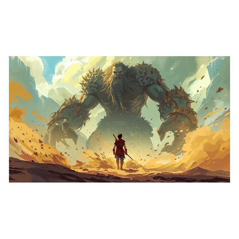 David vs Goliath: young shepherd faces giant warri