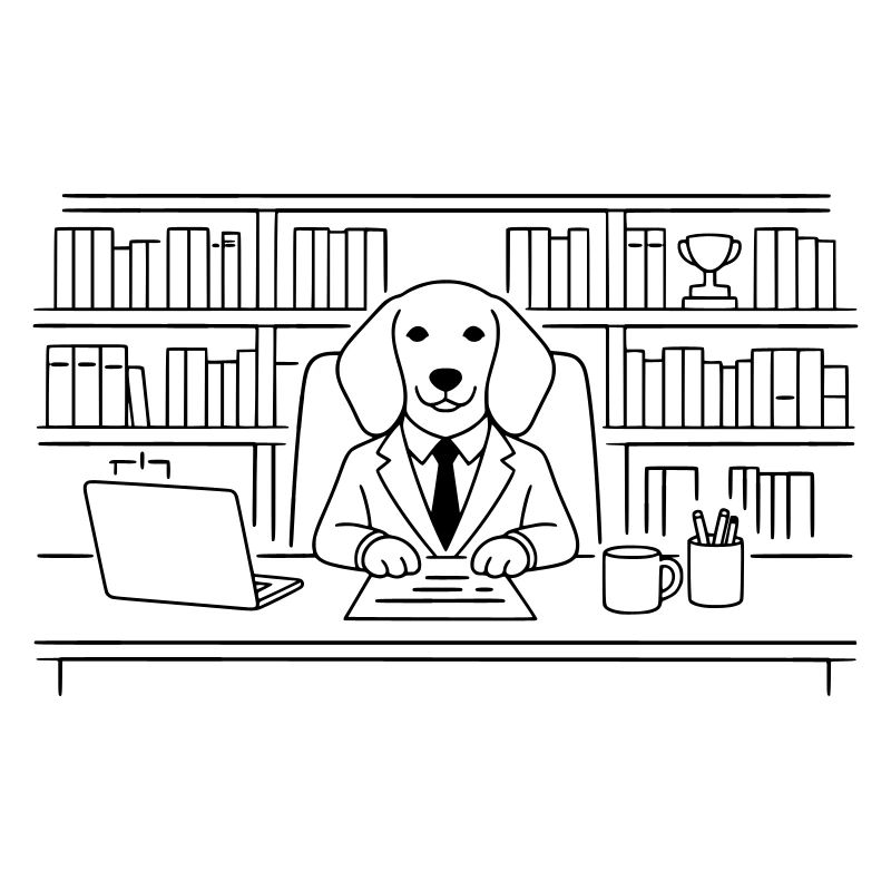 Hund im Büro Chef Dackel Minimalitisch Line Art