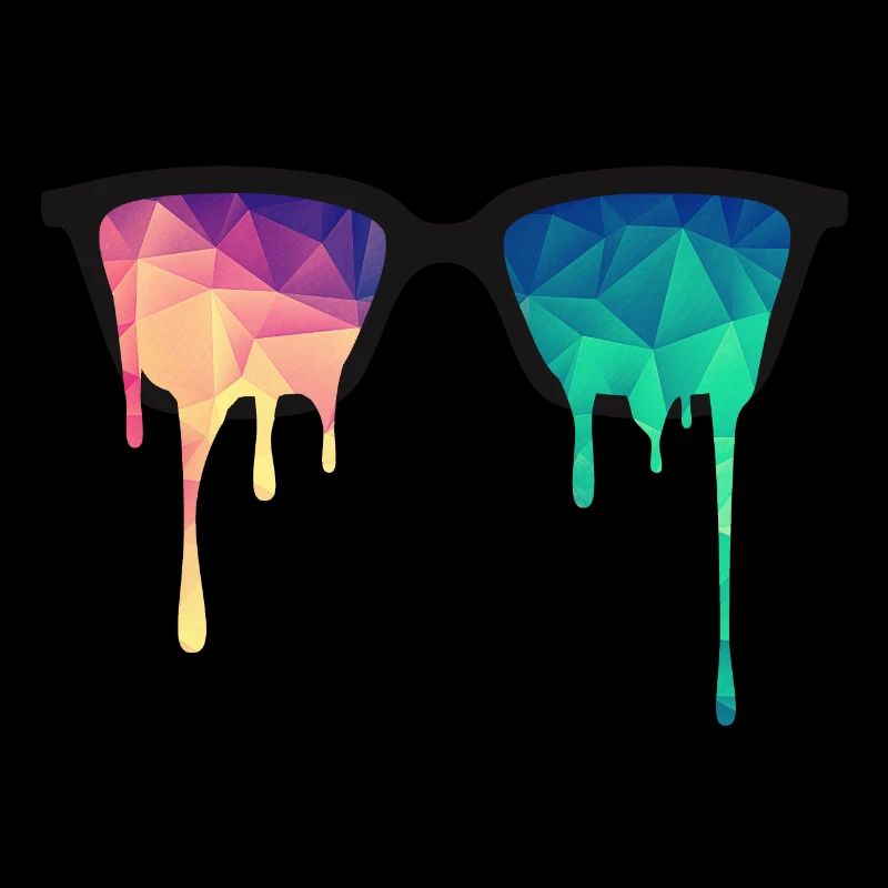 Psy Nerd Brille mit LSD Farb-Tropfen / Dreiecken