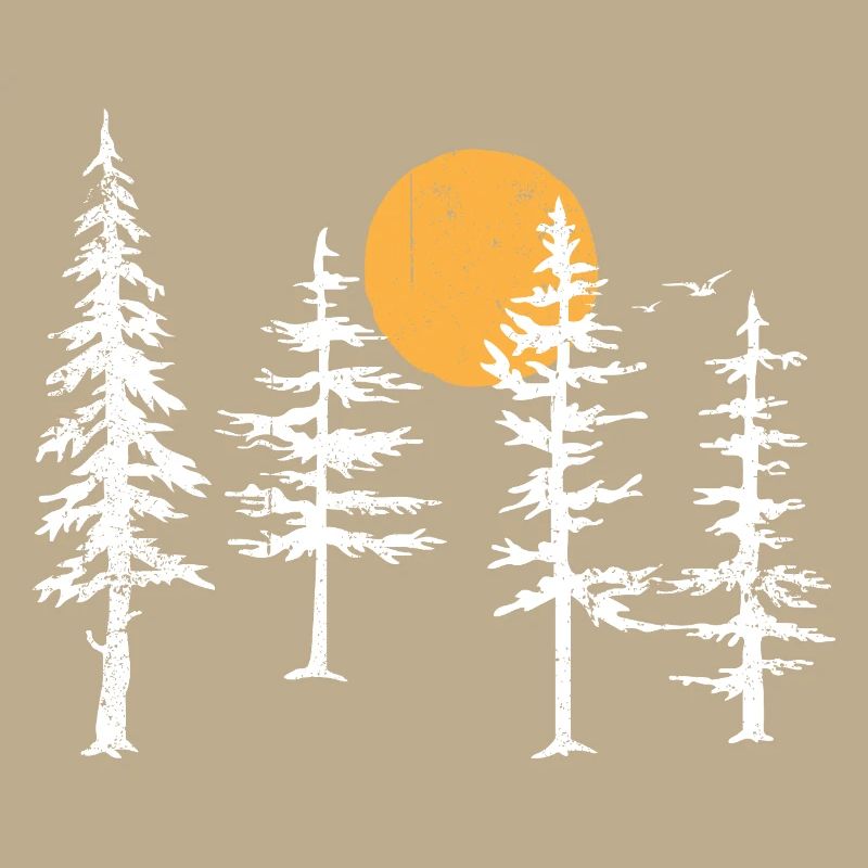 Serene Forest Silhouette with Sunset