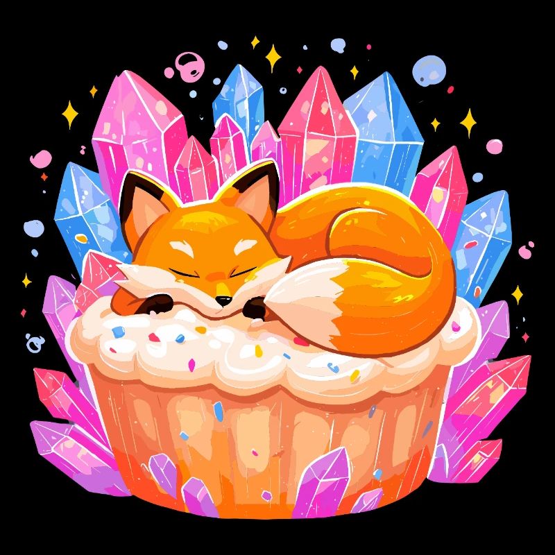 Sleeping fox in crystal cupcake