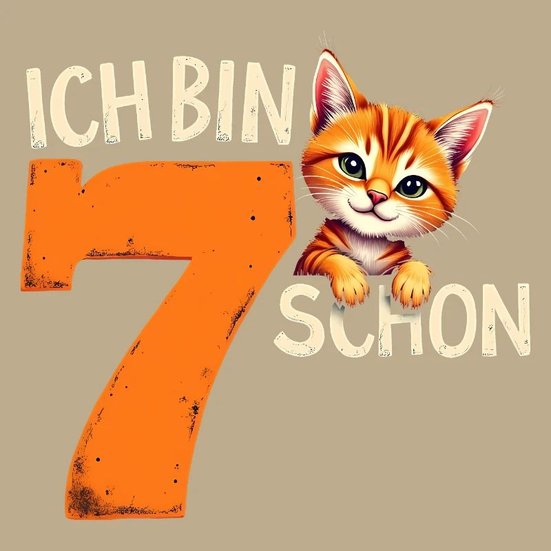 7. Geburtstag Mädchen Junge Katze Ich Bin Schon