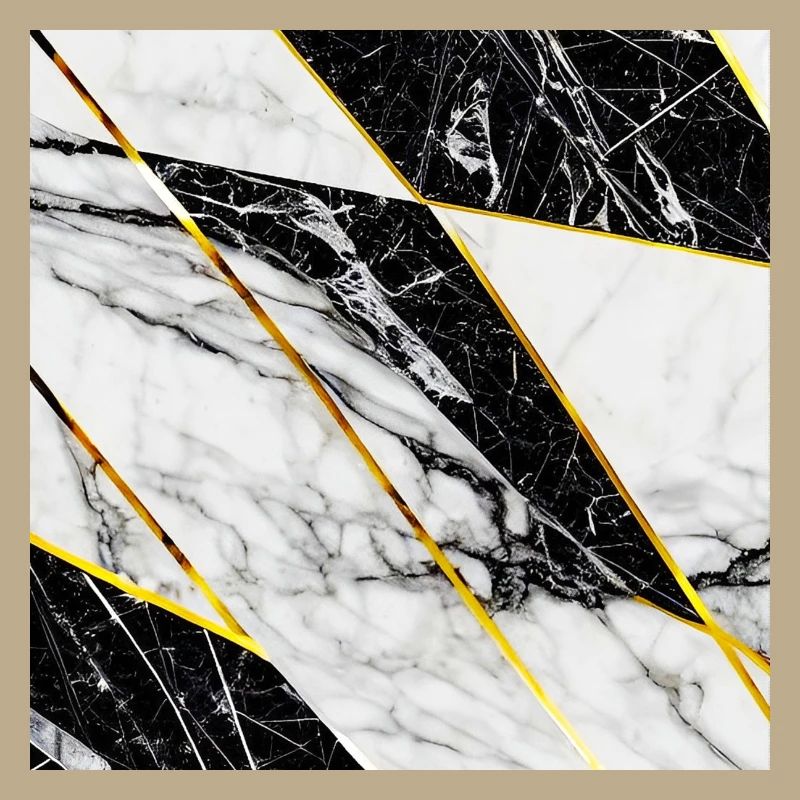 Marble Black White Gold Mosaic Geometric