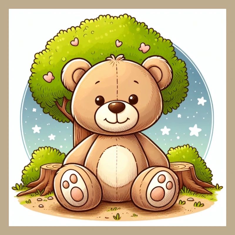 Ours en peluche devant un arbre