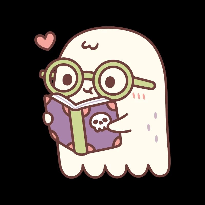 Cute Ghost Reading A Book With A Skull