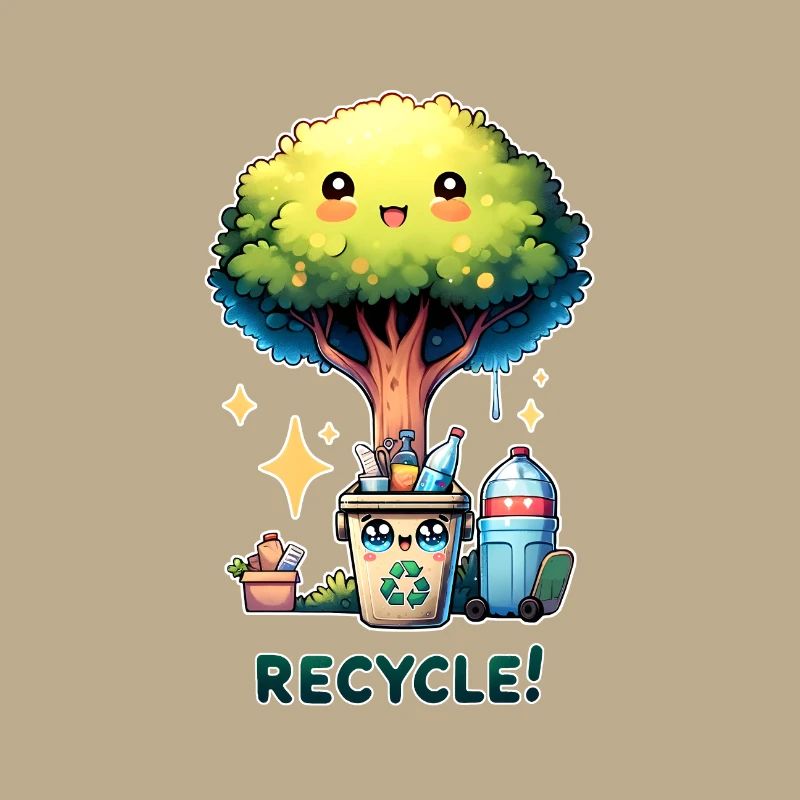 Recycler Chibi Arbre mignon avec corbeille Jour de la Terre