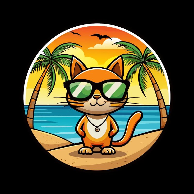 Cymric Cat Breed Cartoon Sunglasses Beach