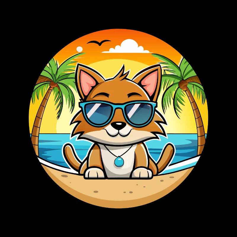 York Chocolate Cat Breed Cartoon Sunglasses Beach