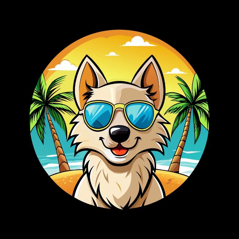 Nordic Spitz Dog Breed Cartoon Sunglasses Beach