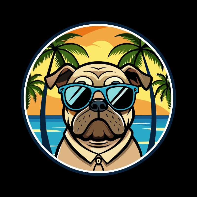 Mops Hund Rasse Cartoon Sonnenbrille Strand