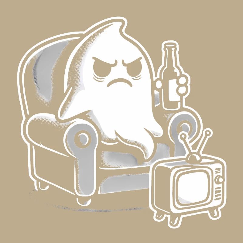 Grumpy Ghost Watching TV Cartoon