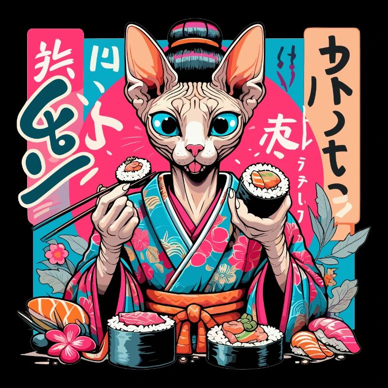 Sushi Sphynx Katze Maki Kimono Geschenk