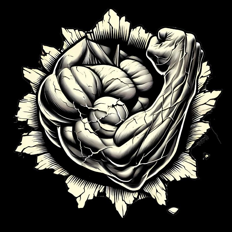 bras musclé traversant le mur