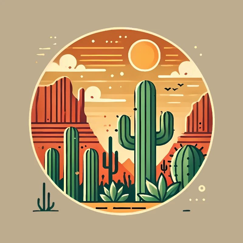 Coucher de soleil dans le désert avec paysage de cactus