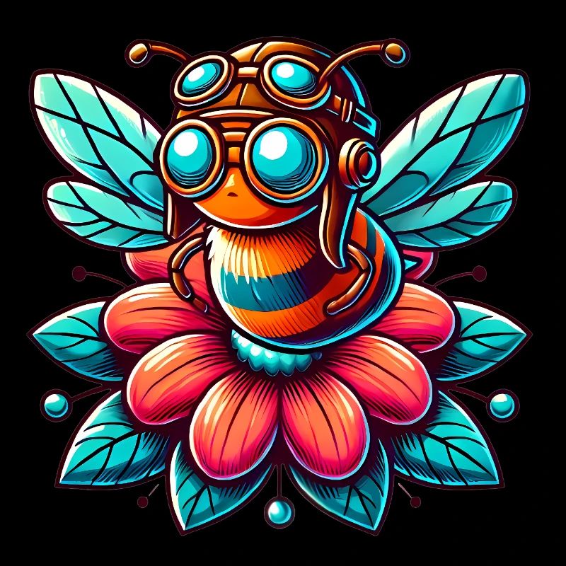 Cute Aviator Bee on Flower Design