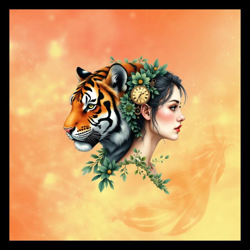 Blumenfarbene Tigerdame mit Uhr