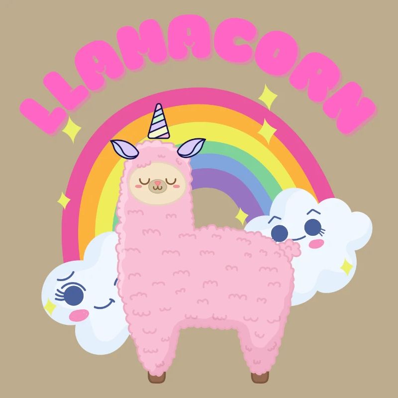 Whimsical Pink Llama with Rainbow
