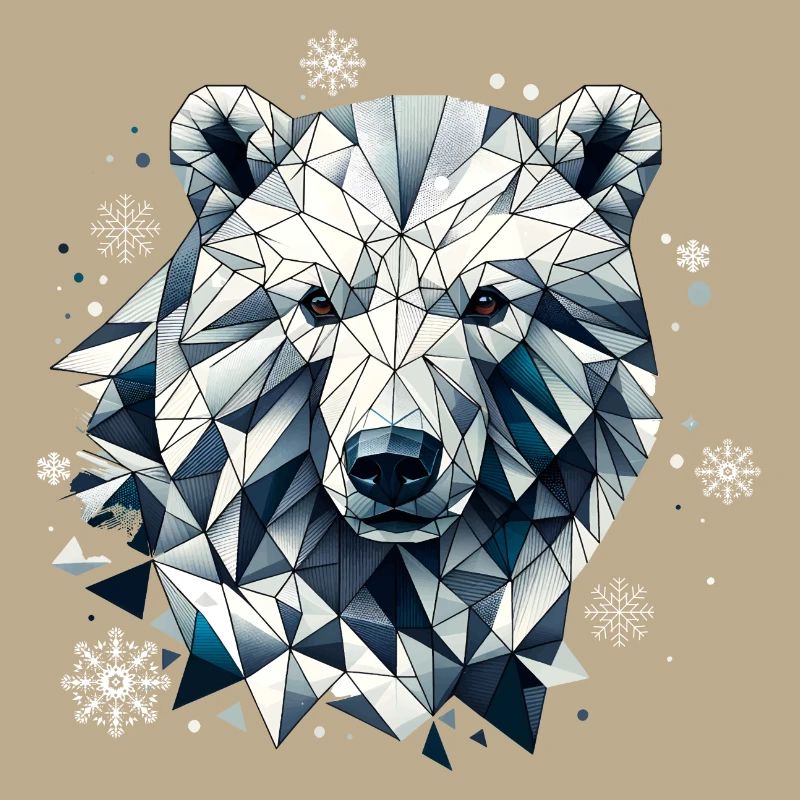 Geometric Polar Bear Head - Polygons Motif