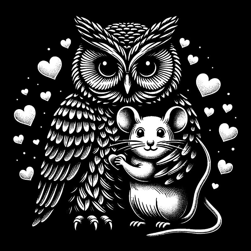 Eule und Maus in Frieden Freundschaft Liebe