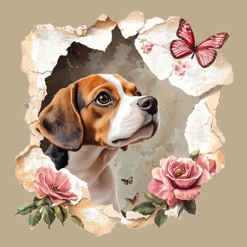 Beagle with butterfly
