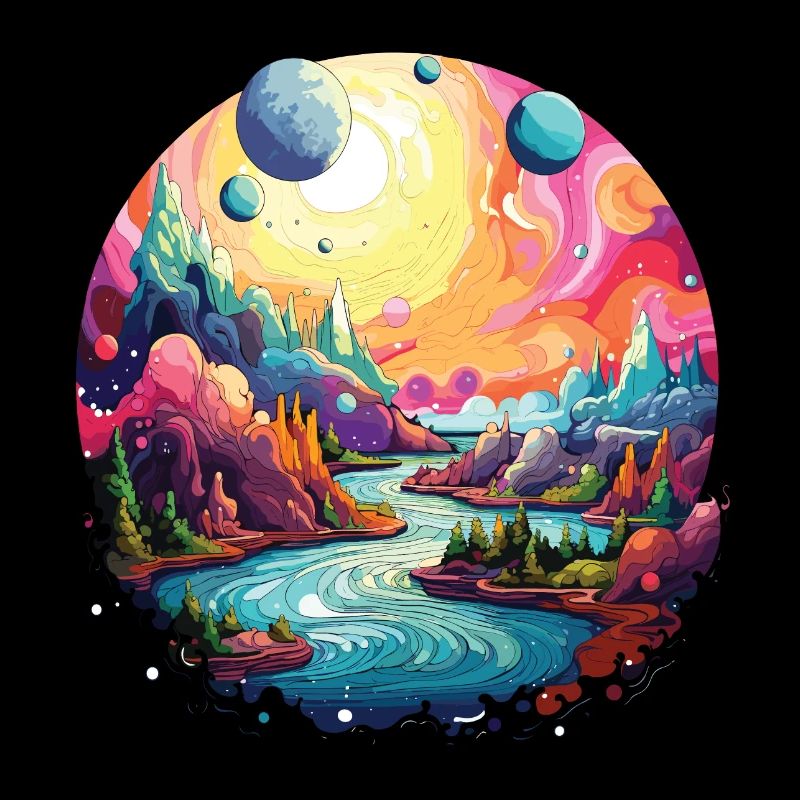 Colorful landscape with psychedelic 90s style