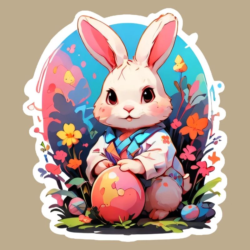 Easter Bunny with Egg and Flowers