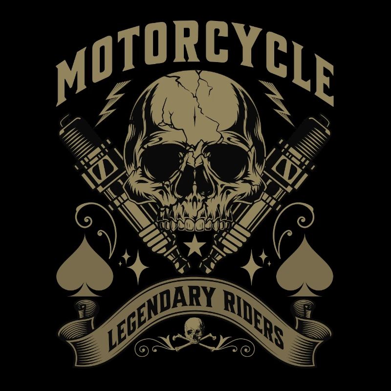 Biker skull with flames and spark plugs artwork