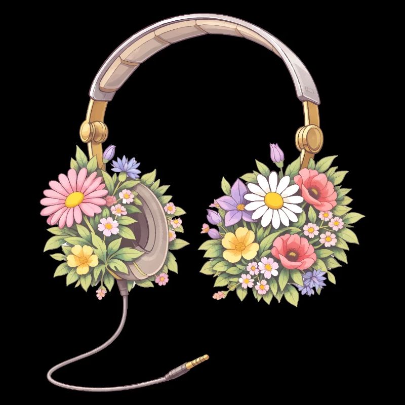 Kopfhörer mit Blumen Illustration