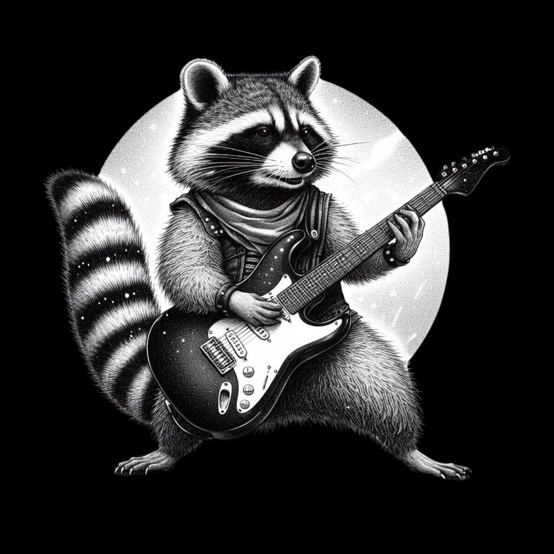 Waschbär mit E-Gitarre