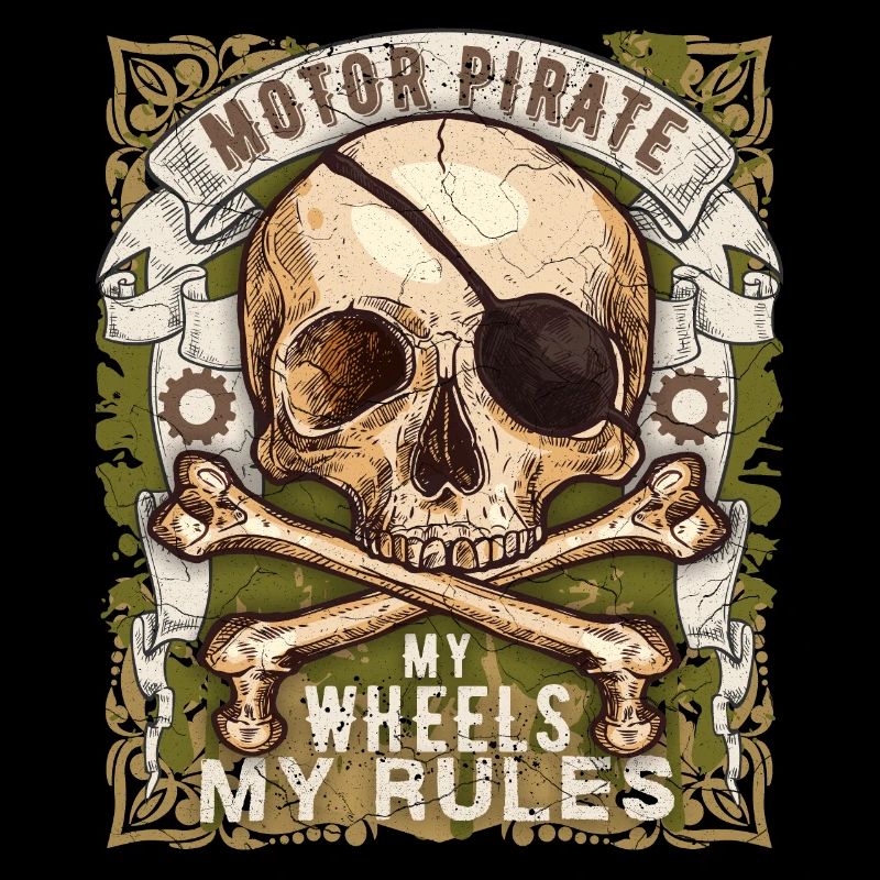 Skull Skull Motorcycle Pirate, Biker Design