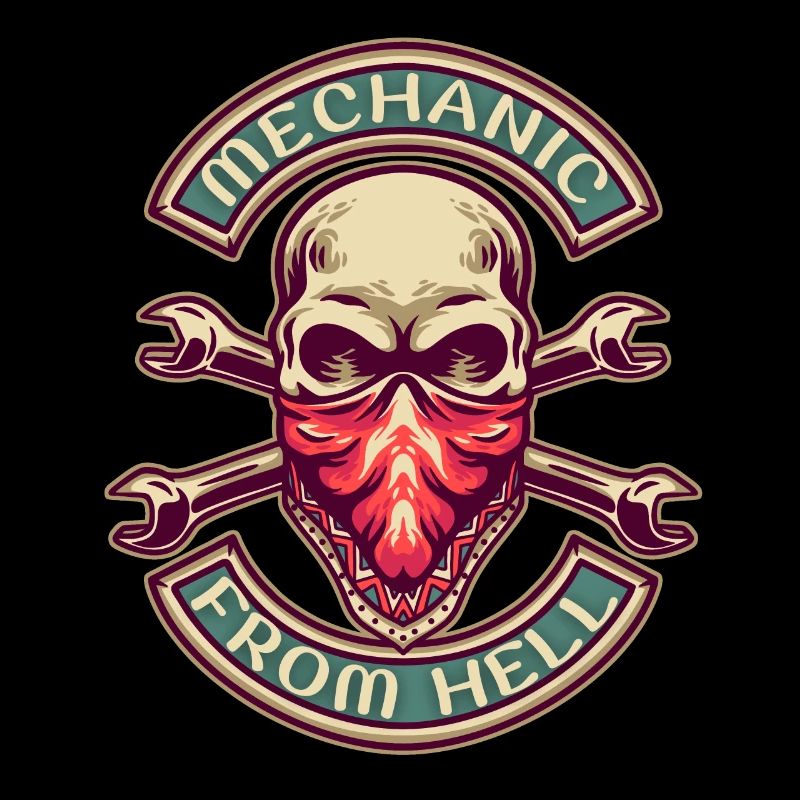 Motorcycle Mechanic, Skull Skull Retro Design
