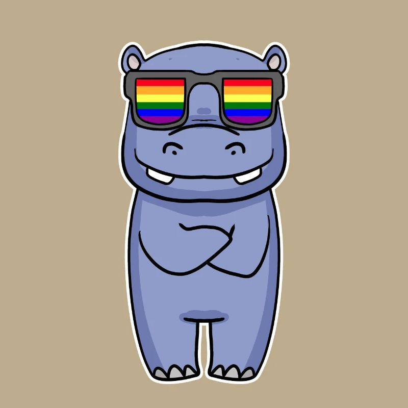 Regenbogen - Nilpferd mit Brille