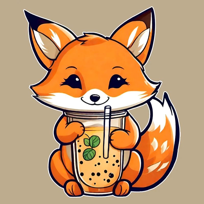 Cute Fox with Bubble Tea