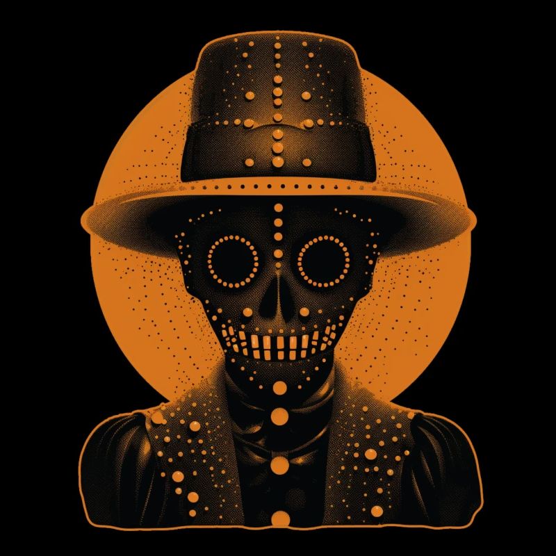 A Skeleton like head wearing a hat