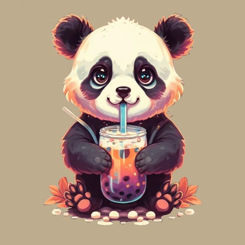 Kawaii Cute Anime Panda Drinking Bubble Boba Tea