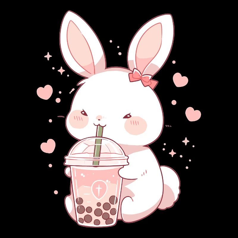 Kawaii Hase trinkt Boba Bubble Tea Chibi