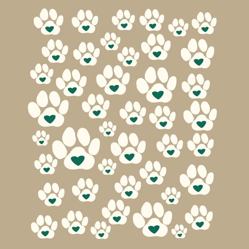 Petits tas de pattes de chiens avec des coeurs