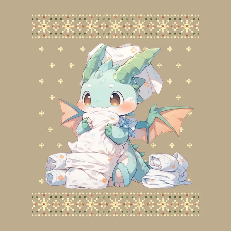 Dragon kawaii dans le style pull de Noël moche