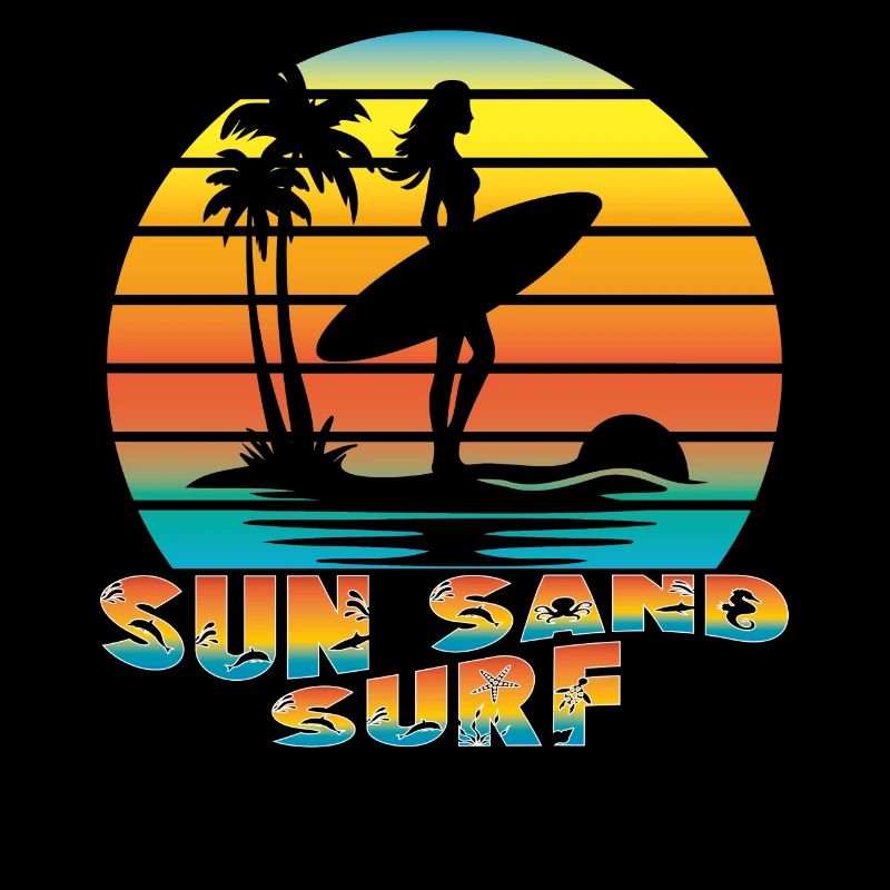 SOLEIL, SABLE, SURF. Été, Plage, Mer, Palmiers, Cool,