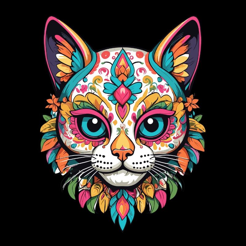 Cat Iconic Sugar Skull Mexican