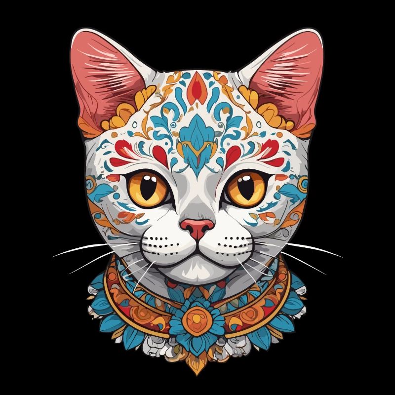 Cat Iconic Sugar Skull Mexican