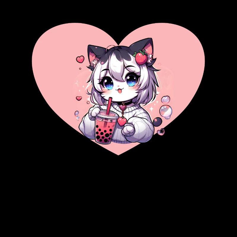 Anime-Katze genießt Bubble Tea