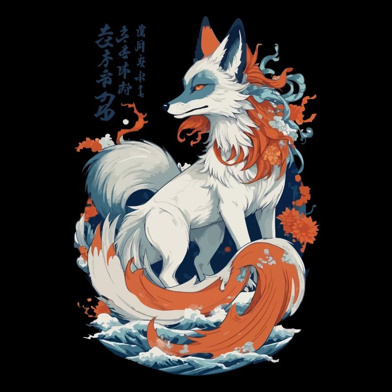 Vintage Ukiyo-E Kunst Japanische Kitsune Fuchs