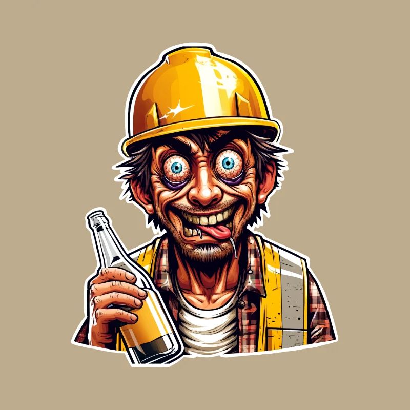 Construction Worker Beer Drunk Funny