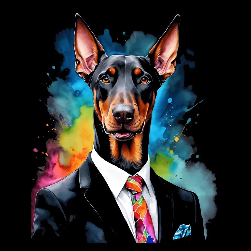 Dobermann Anzug Hund Bunt Lustig Tier Design Print