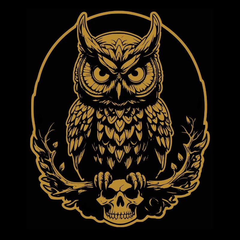 Mystische Eule sitzt auf einem Skull