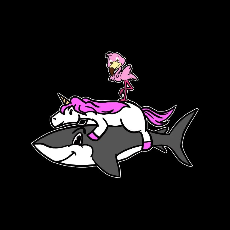 Flamingo Riding Unicorn Riding Shark Funny Graphic