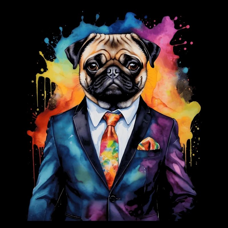Mops Anzug Hund Bunt Lustig Tier Design Print