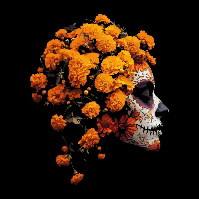 Catrina-Kunst mit Ringelblumen Dia de los Muertos